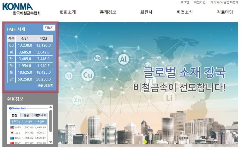 고철가격 kg 시세 조회 바로가기 (https://www.nonferrous.or.kr)