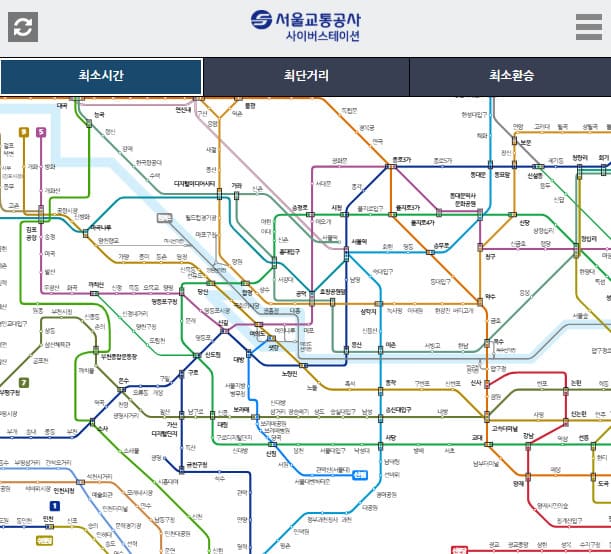 서울지하철노선도 검색 (https://www.seoulmetro.co.kr/kr/cyberStation.do)